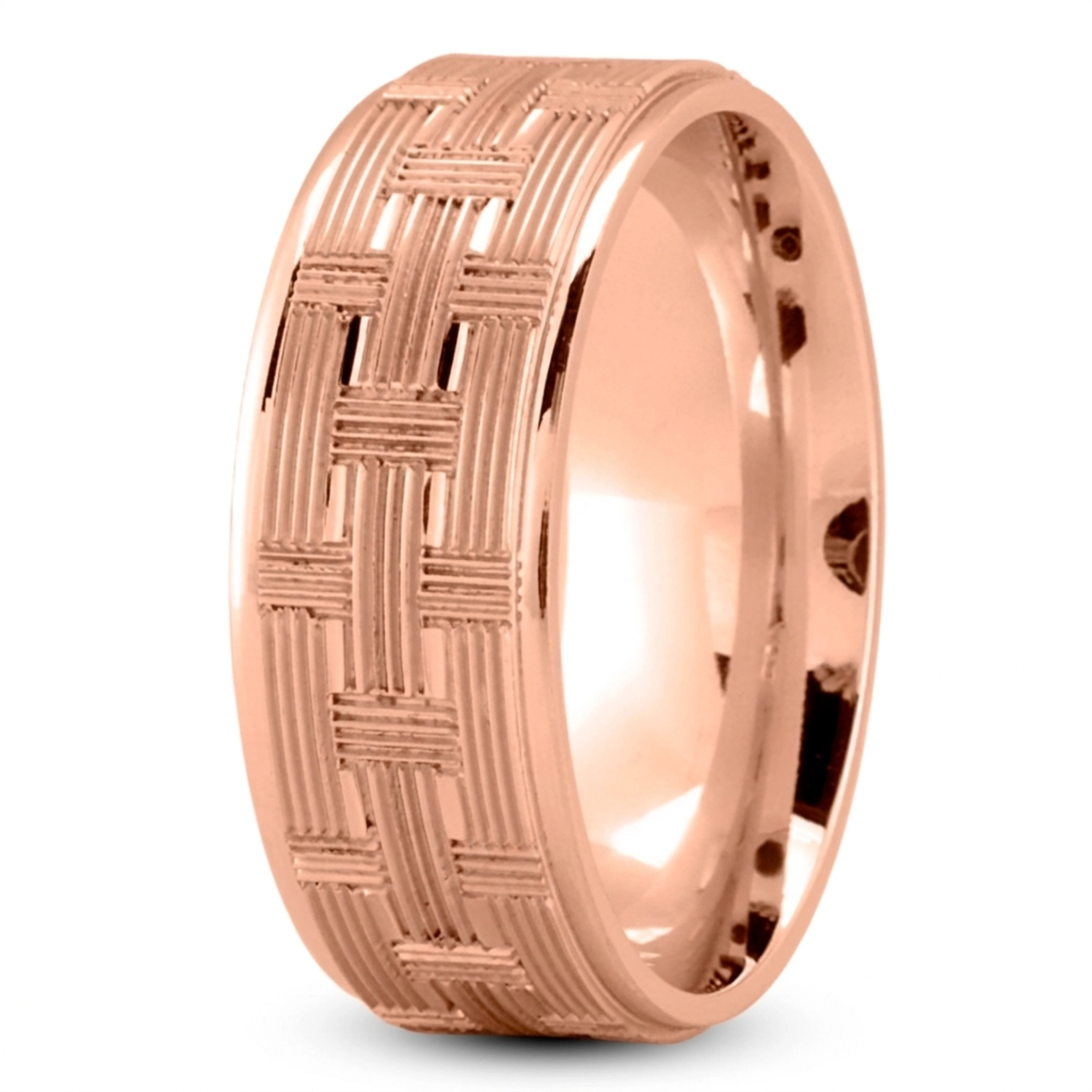 10K pink gold 8mm. glass-bead Woven-Basket-Pattern-Wedding-Band - alternate view 6