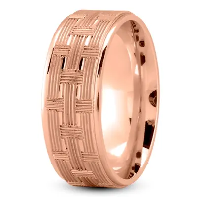 10K pink gold 8mm. glass-bead Woven-Basket-Pattern-Wedding-Band - alternate view 6 thumbnail