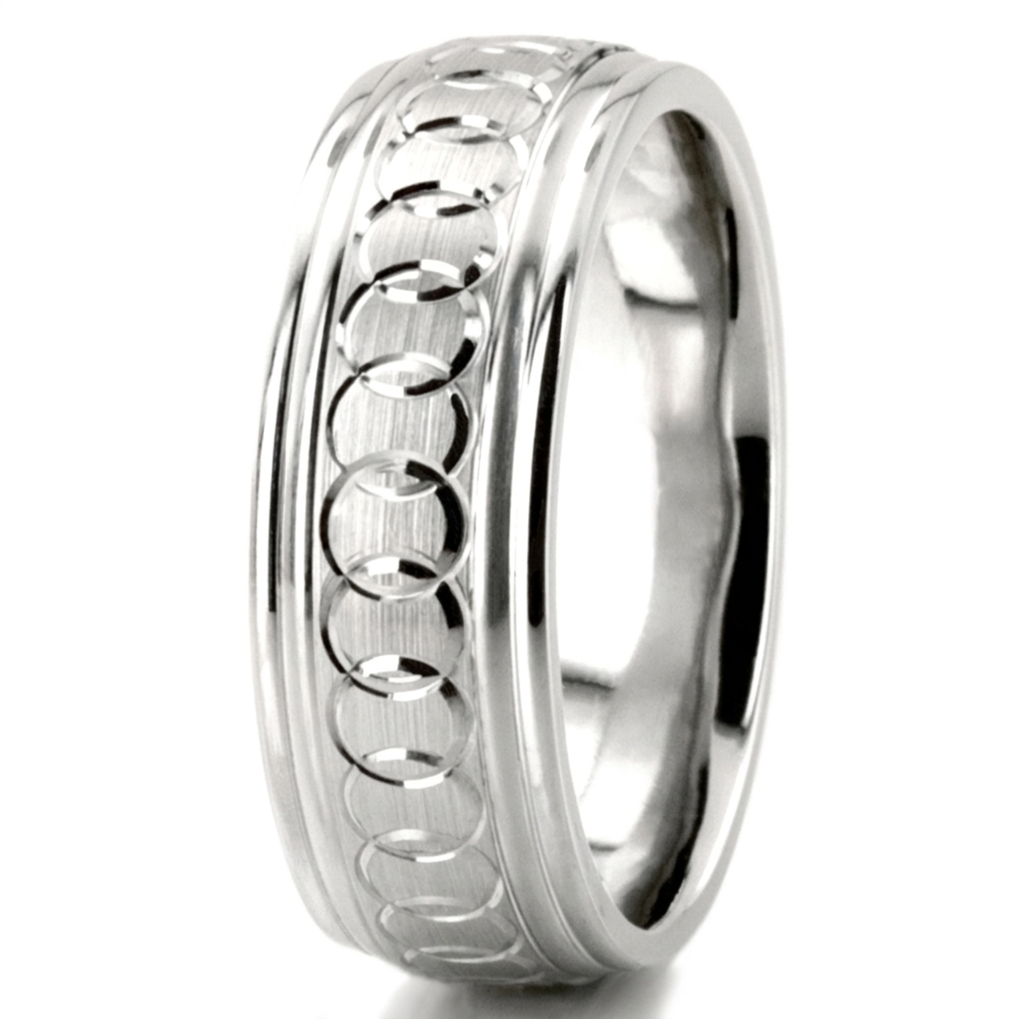 10K white gold 8mm. satin fancy-carved-diamond-cut-wedding-band - alternate view 3