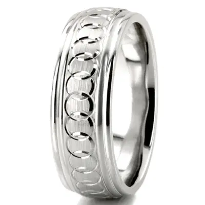 10K white gold 8mm. satin fancy-carved-diamond-cut-wedding-band - alternate view 3 thumbnail