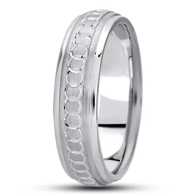 10K white gold 7mm. satin fancy-carved-diamond-cut-wedding-band - alternate view 6 thumbnail