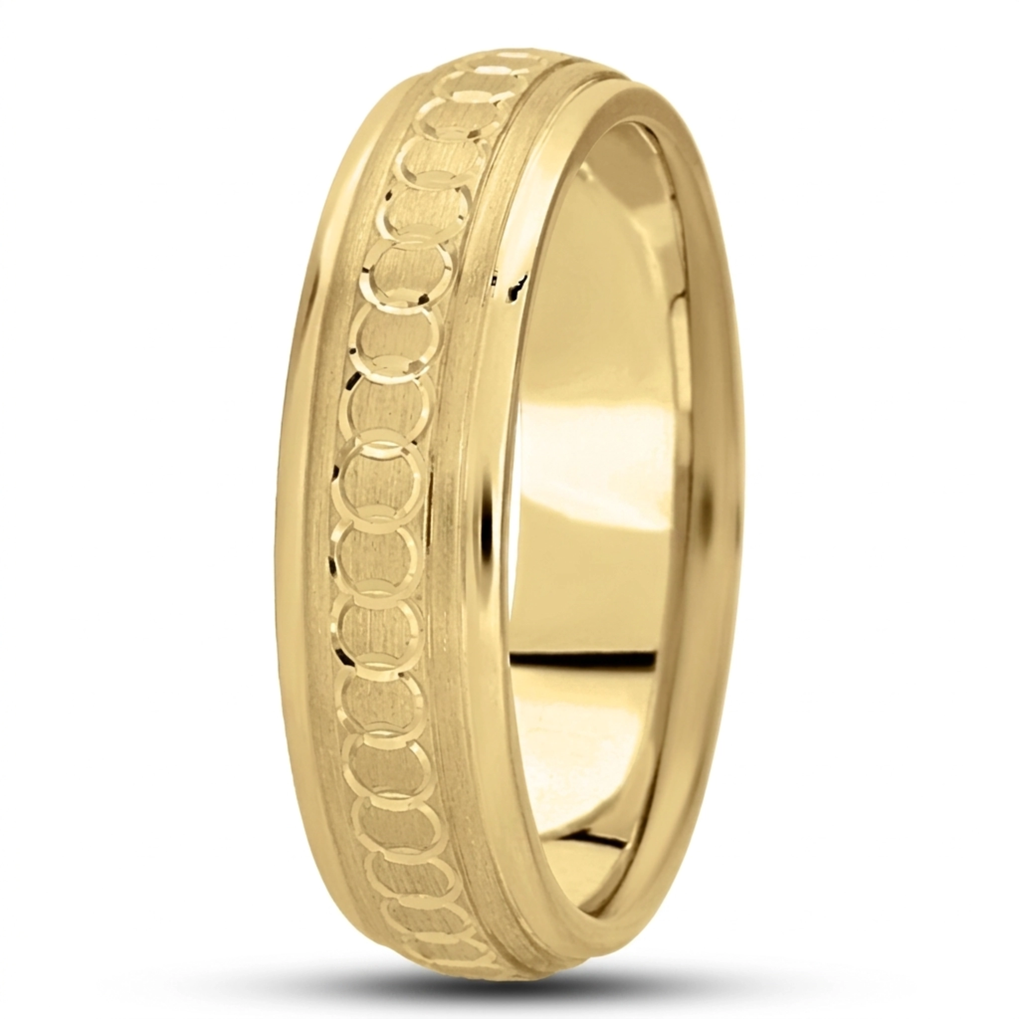 10K yellow gold 7mm. satin fancy-carved-diamond-cut-wedding-band - alternate view 4