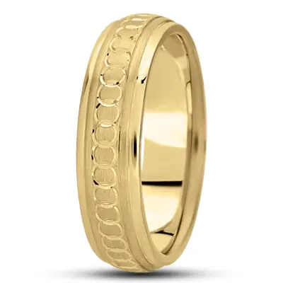 10K yellow gold 7mm. satin fancy-carved-diamond-cut-wedding-band - alternate view 4 thumbnail