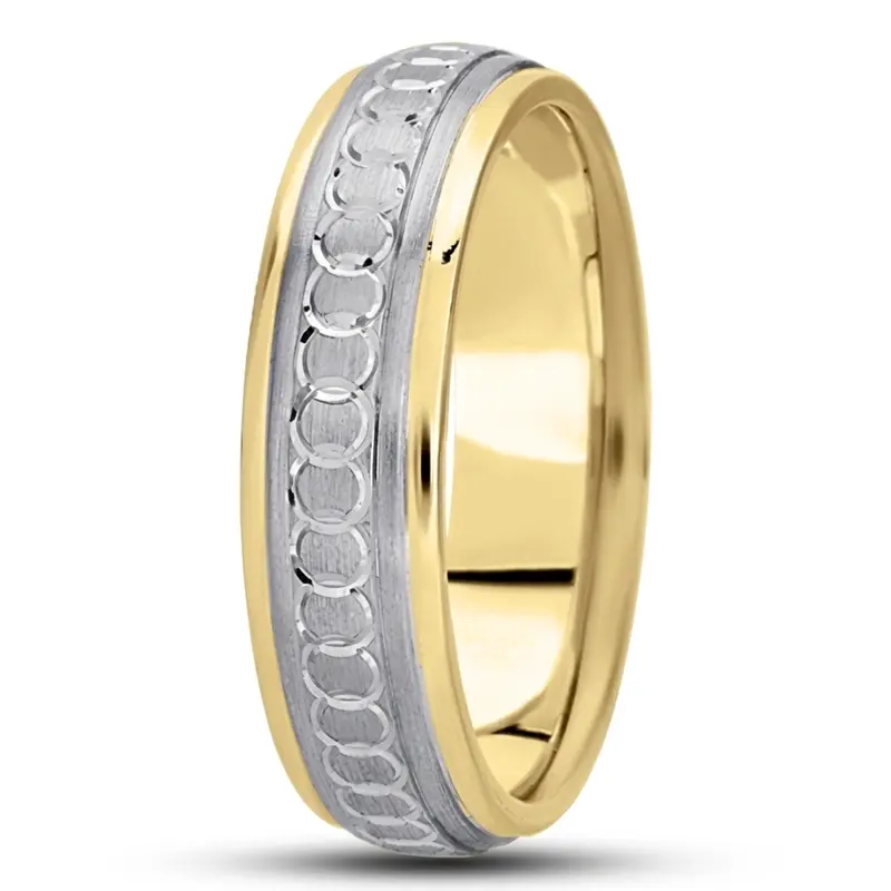 10K yellow-white-yellow gold 7mm. satin fancy-carved-diamond-cut-wedding-band - alternate view 7