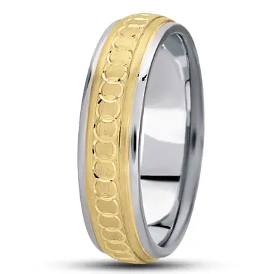 10K white-yellow-white gold 7mm. satin fancy-carved-diamond-cut-wedding-band - alternate view 8 thumbnail