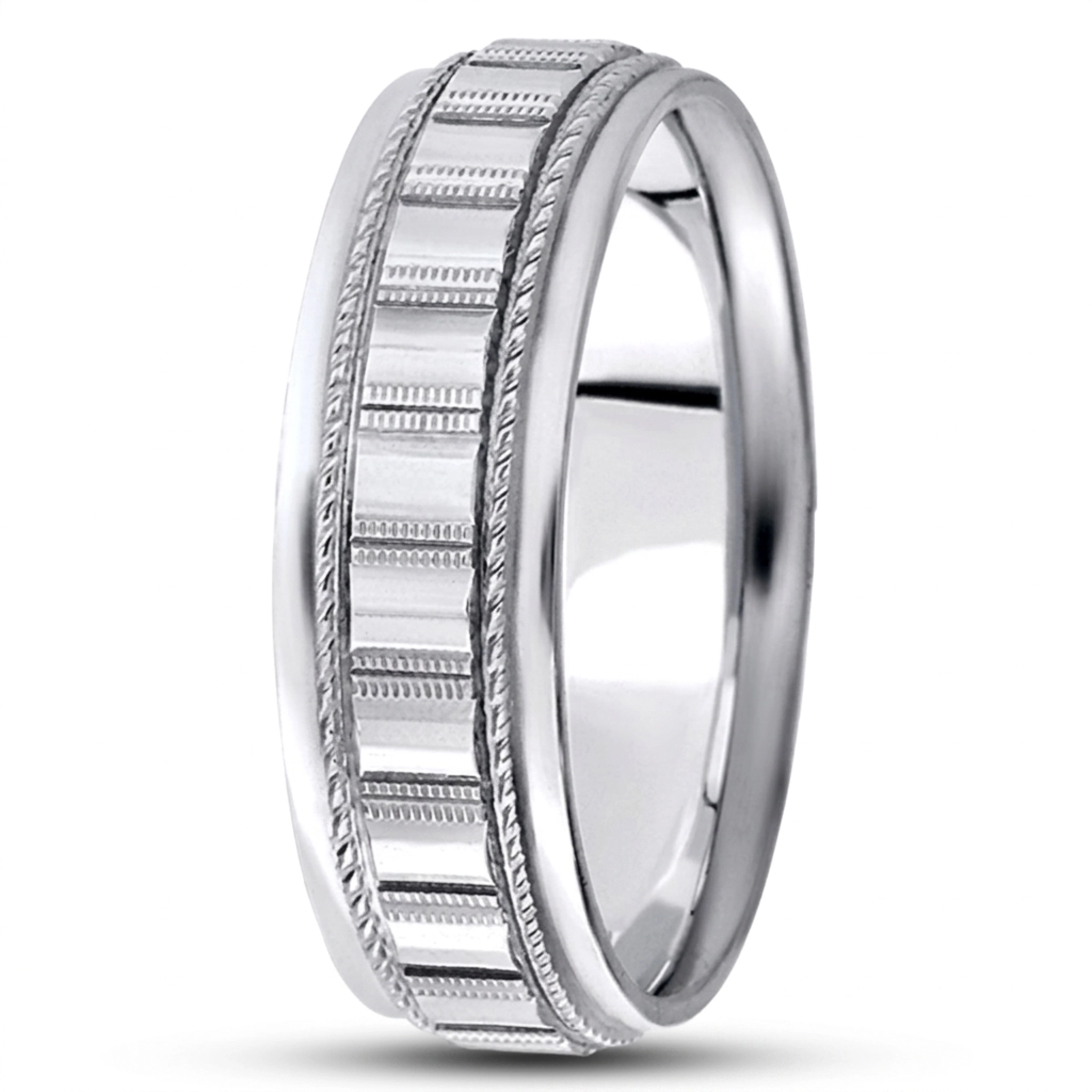 10K white gold 7mm. high polish diamond-cut-fancy-wedding-band - alternate view 3