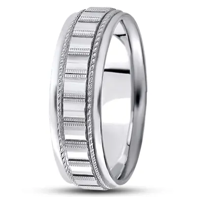 10K white gold 7mm. high polish diamond-cut-fancy-wedding-band - alternate view 3 thumbnail