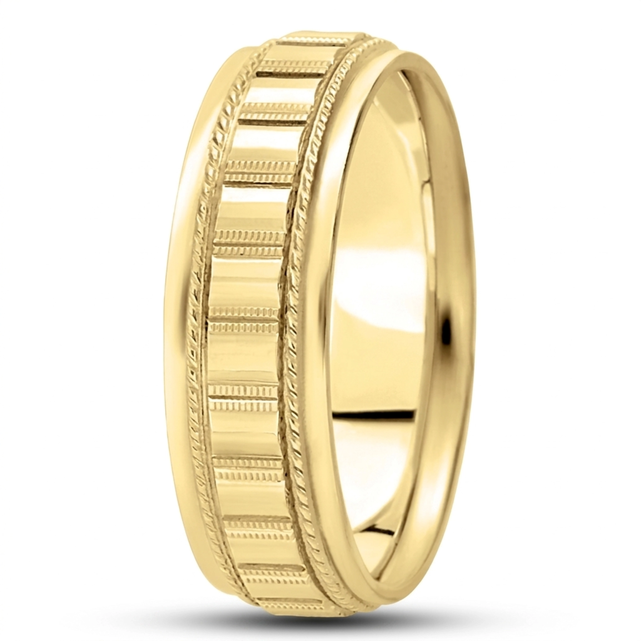 10K yellow gold 7mm. high polish diamond-cut-fancy-wedding-band - alternate view 4