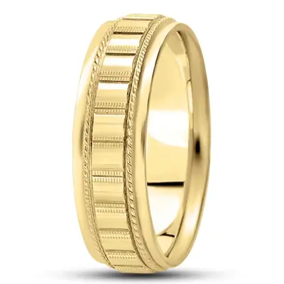10K yellow gold 7mm. high polish diamond-cut-fancy-wedding-band - alternate view 4 thumbnail
