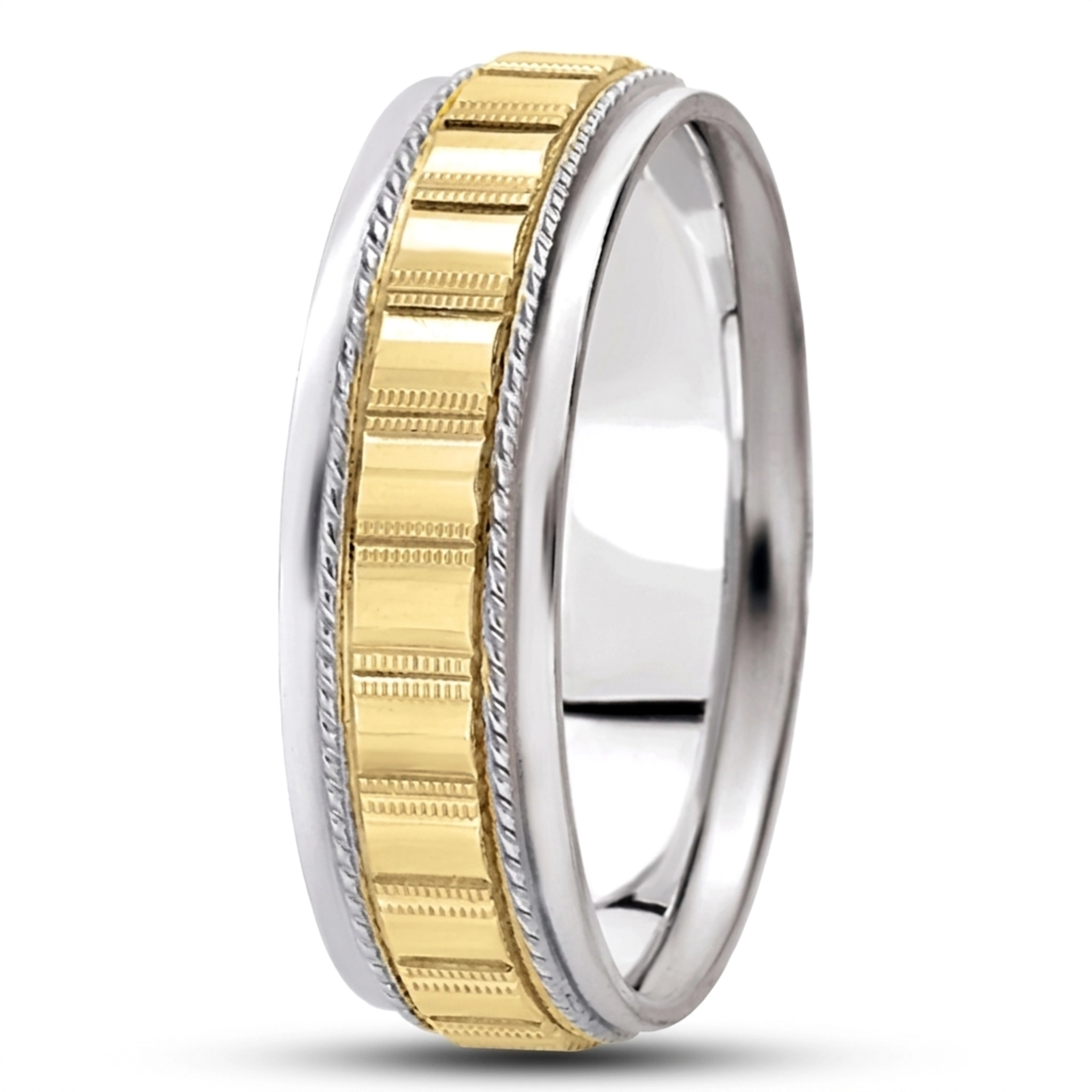 10K white-yellow-white gold 7mm. high polish diamond-cut-fancy-wedding-band - alternate view 5