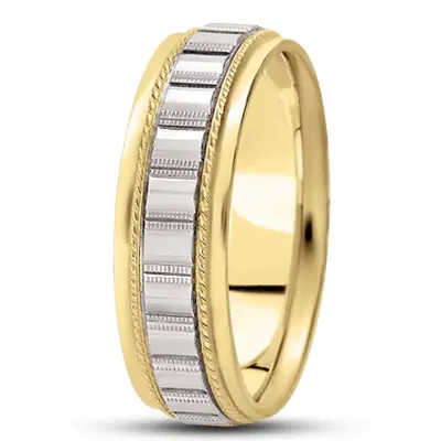 10K yellow-white-yellow gold 7mm. high polish diamond-cut-fancy-wedding-band - alternate view 6 thumbnail