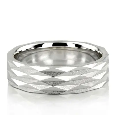 10K white gold 6mm. wire matte diamond-cut-fancy-carved-wedding-band - main view thumbnail