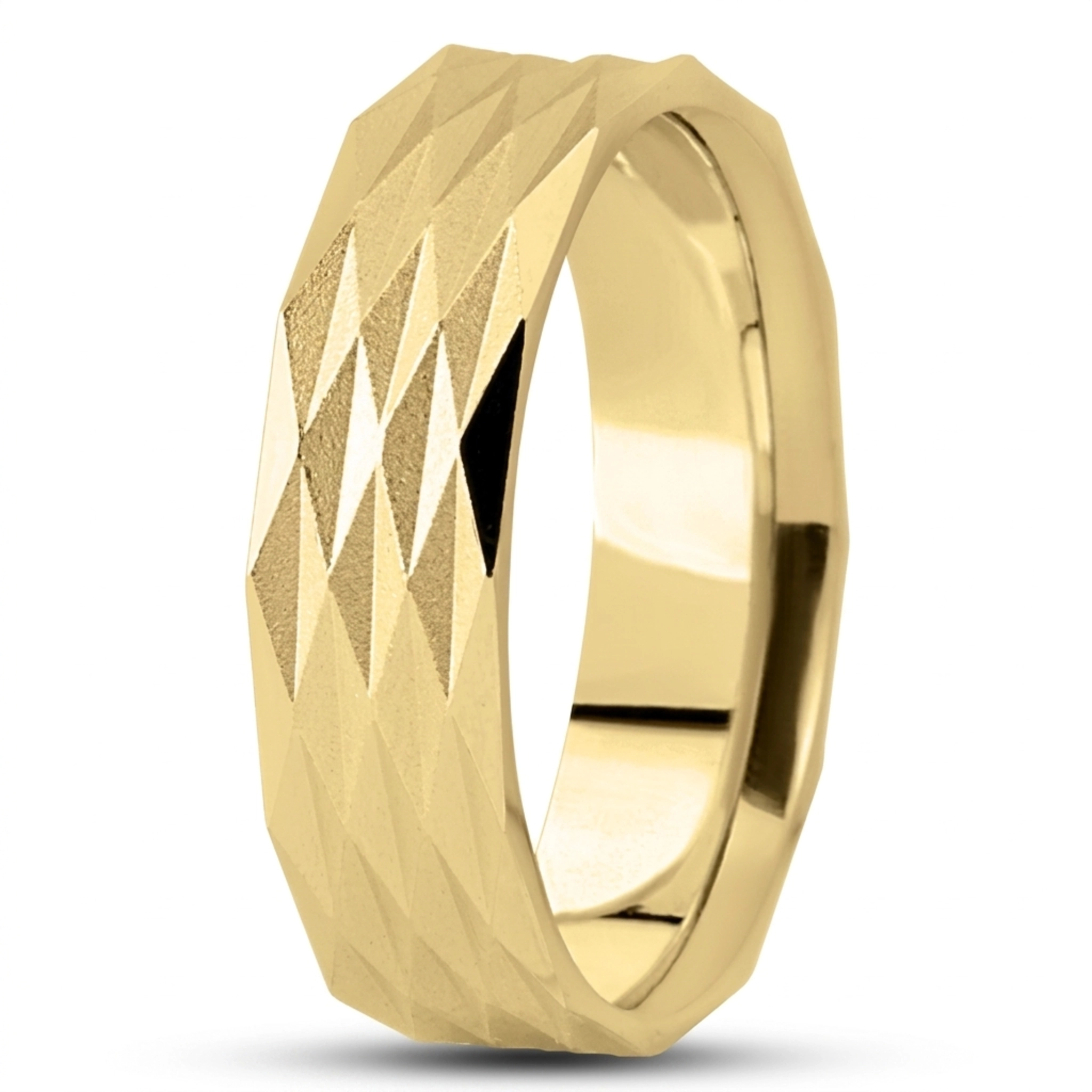 10K yellow gold 7mm. wire matte diamond-cut-fancy-carved-wedding-band - alternate view 3