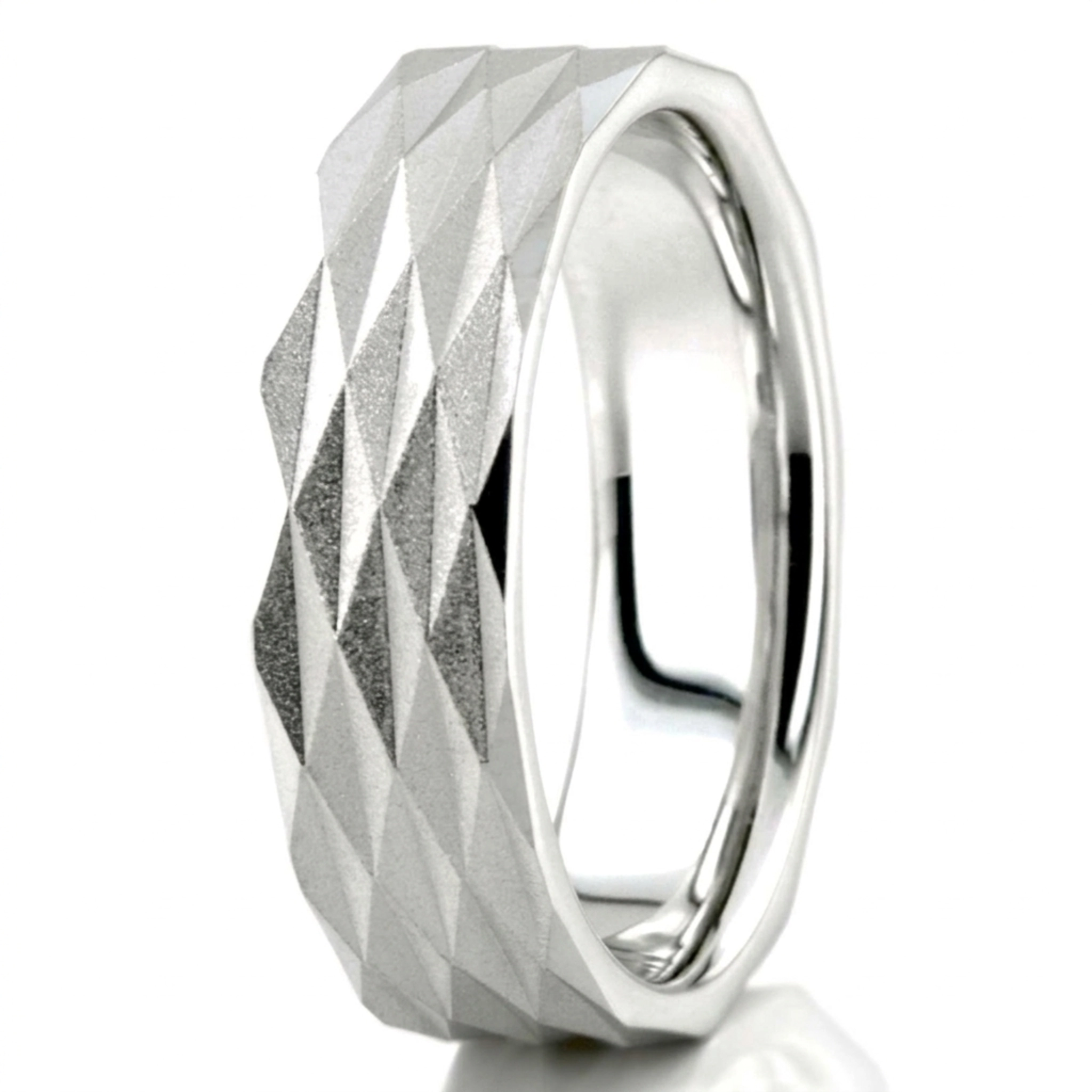10K white gold 6mm. wire matte diamond-cut-fancy-carved-wedding-band - alternate view 4