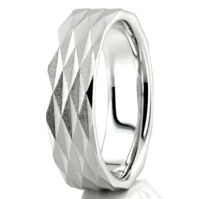 10K white gold 6mm. wire matte diamond-cut-fancy-carved-wedding-band - alternate view 4 thumbnail