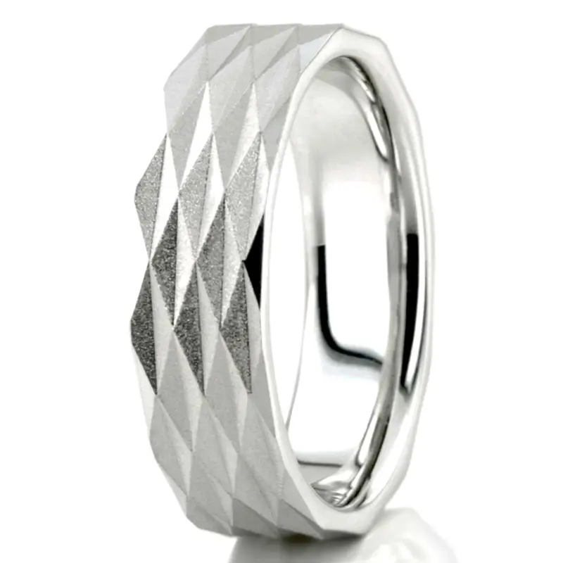 10K white gold 6mm. wire matte diamond-cut-fancy-carved-wedding-band - alternate view 4
