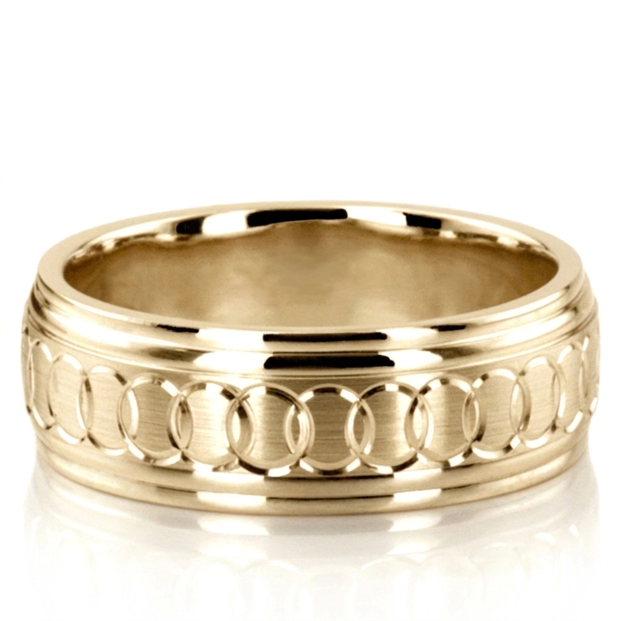10K yellow gold 8mm. satin fancy-carved-diamond-cut-wedding-band - alternate view 2