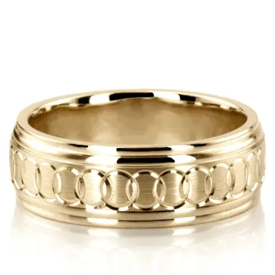 10K yellow gold 8mm. satin fancy-carved-diamond-cut-wedding-band - alternate view 2 thumbnail