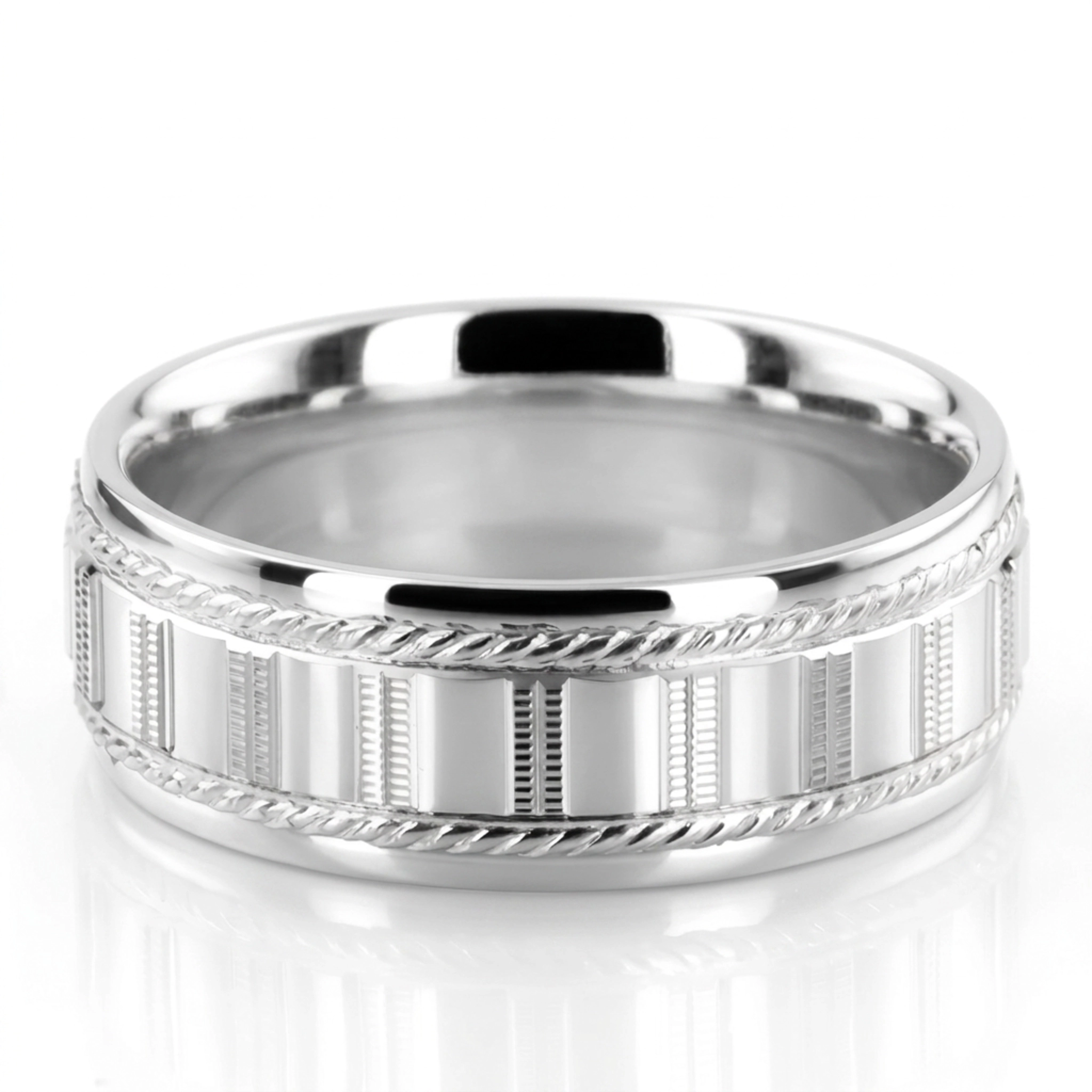 10K white gold 7mm. high polish diamond-cut-fancy-wedding-band - alternate view 2
