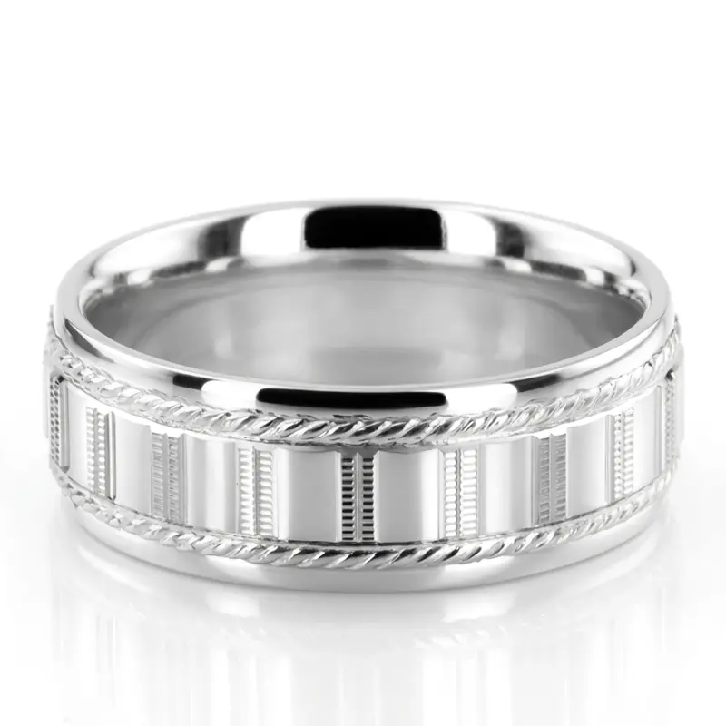 14K white gold 7mm. high polish diamond-cut-fancy-wedding-band - alternate view 2
