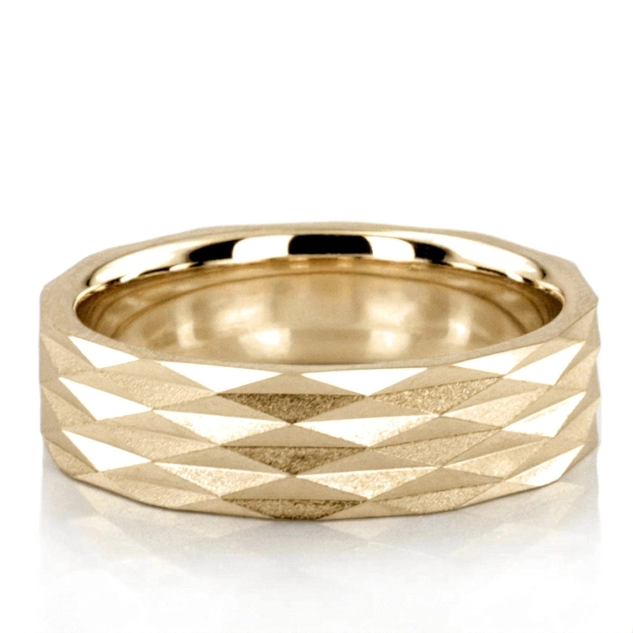 10K yellow gold 6mm. wire matte diamond-cut-fancy-carved-wedding-band - alternate view 2