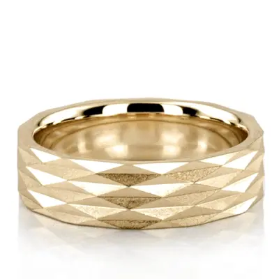10K yellow gold 6mm. wire matte diamond-cut-fancy-carved-wedding-band - alternate view 2 thumbnail