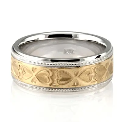Chic Heart Shape Diamond Carved Wedding Band 