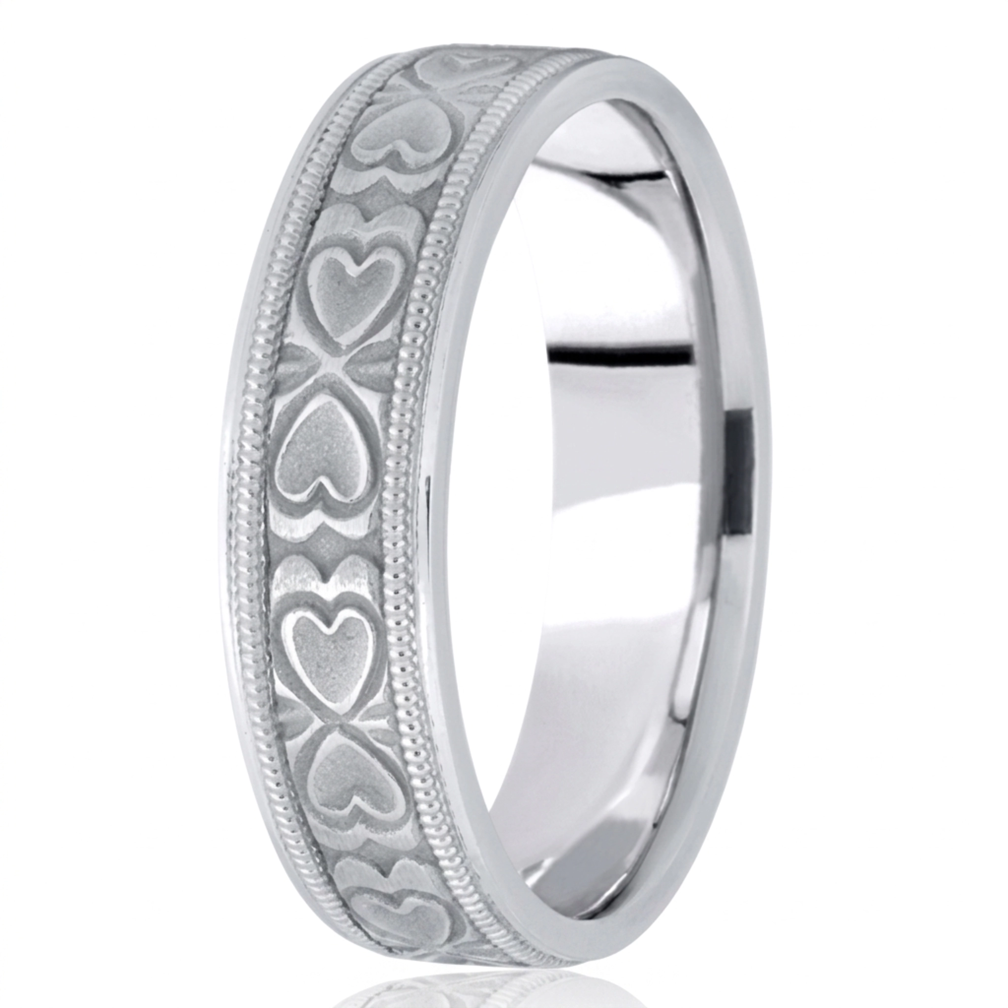 10K white gold 6.5mm sand blast fancy-carved-diamond-cut-wedding-band - alternate view 5