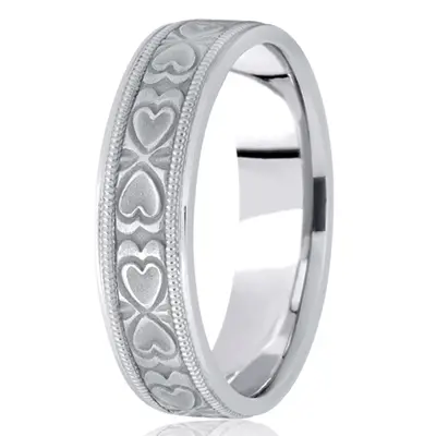 10K white gold 6.5mm sand blast fancy-carved-diamond-cut-wedding-band - alternate view 5 thumbnail