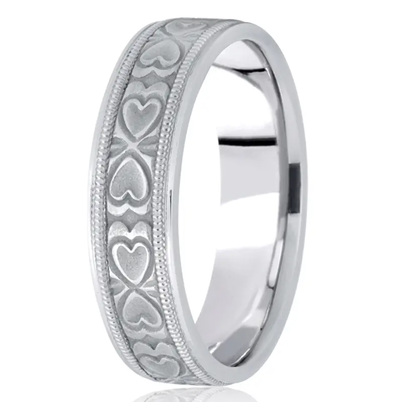 10K white gold 6.5mm sand blast fancy-carved-diamond-cut-wedding-band - alternate view 5