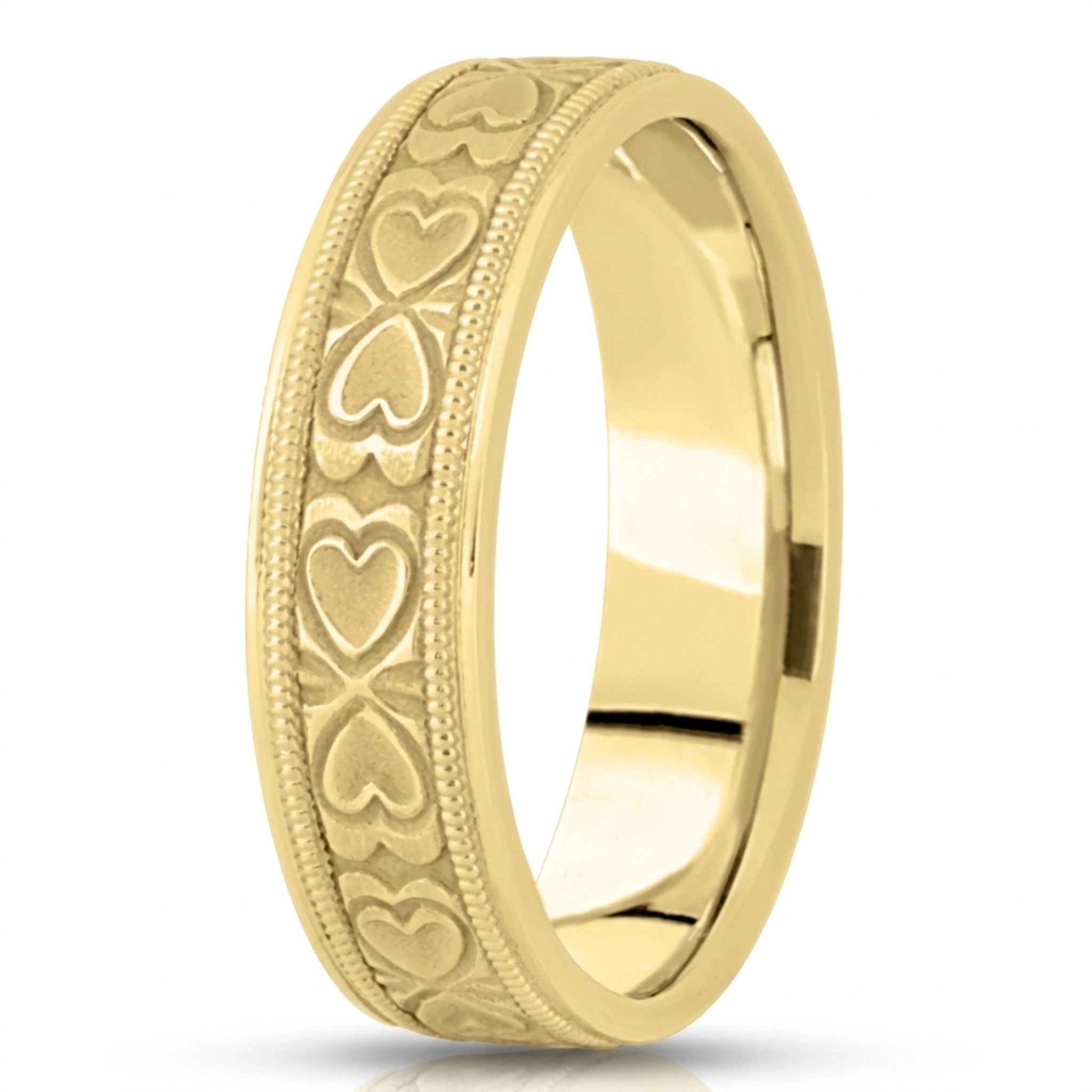 10K yellow gold 6.5mm sand blast fancy-carved-diamond-cut-wedding-band - alternate view 6