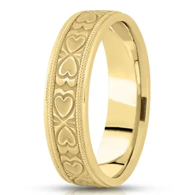 10K yellow gold 6.5mm sand blast fancy-carved-diamond-cut-wedding-band - alternate view 6 thumbnail