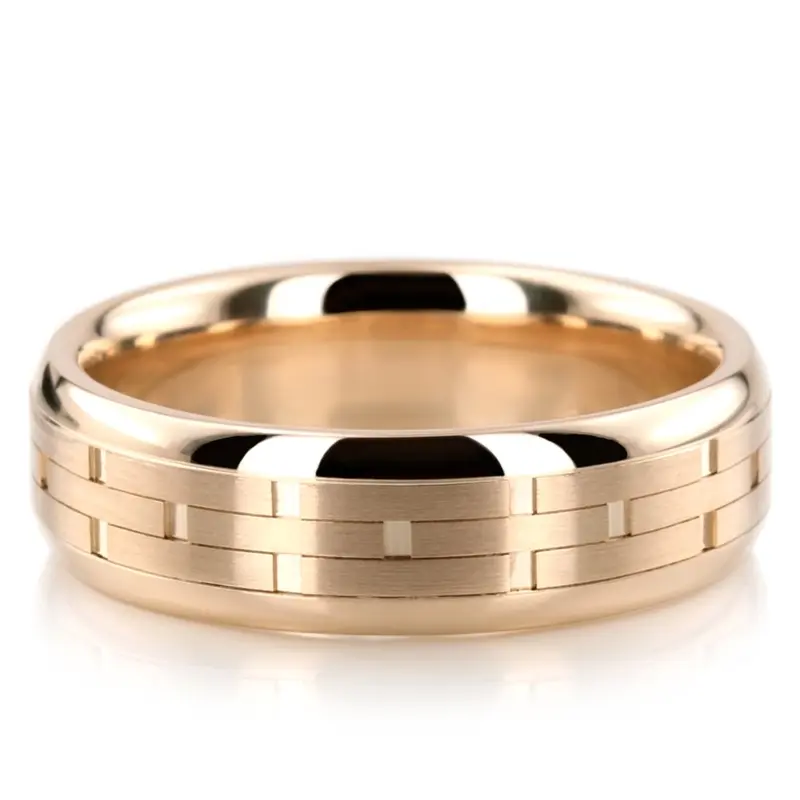 14K yellow gold 6mm. satin fancy-carved-contemporary-wedding-band - main view