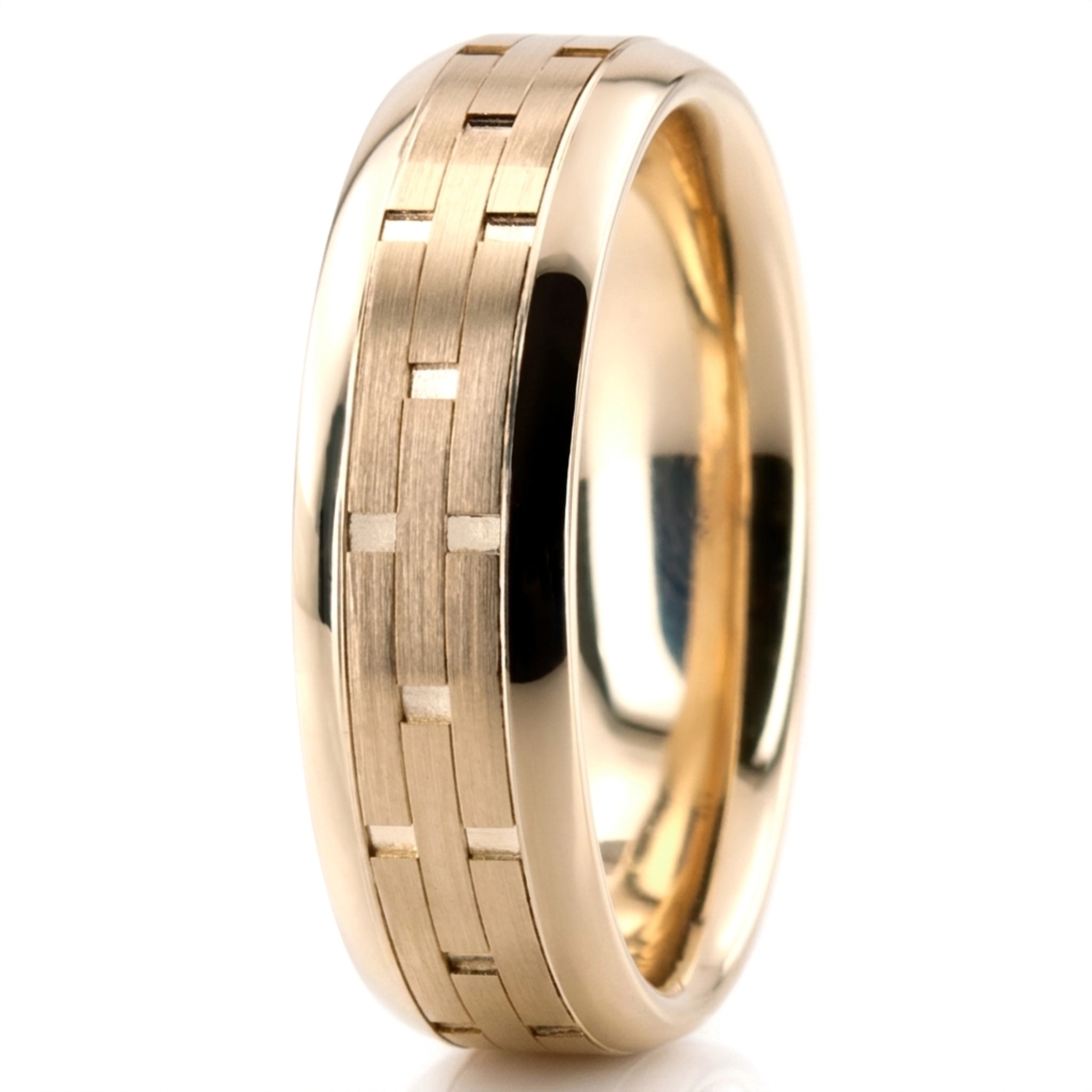 14K yellow gold 6mm. satin fancy-carved-contemporary-wedding-band - alternate view 6