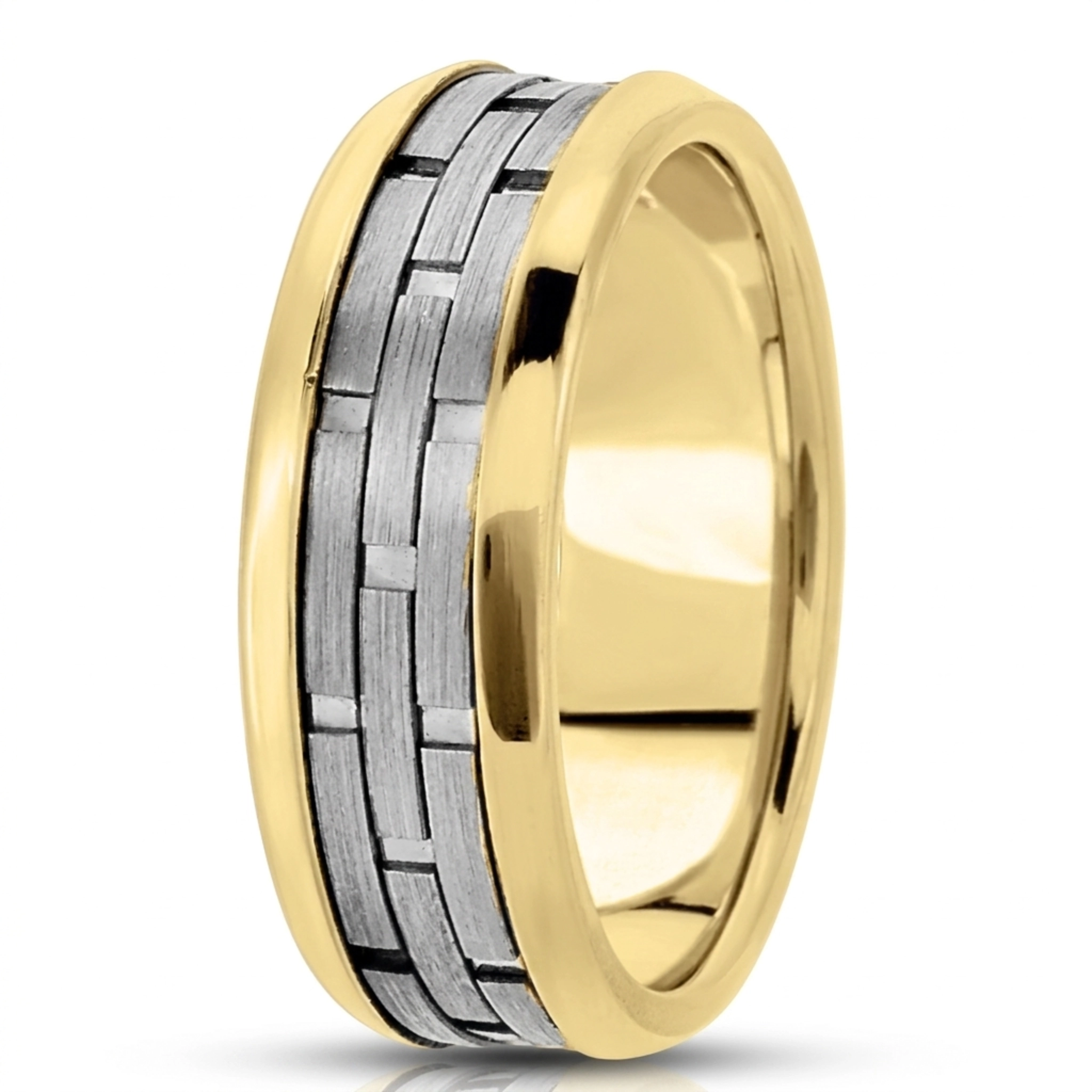 14K yellow-white-yellow gold 6mm. satin fancy-carved-contemporary-wedding-band - alternate view 5