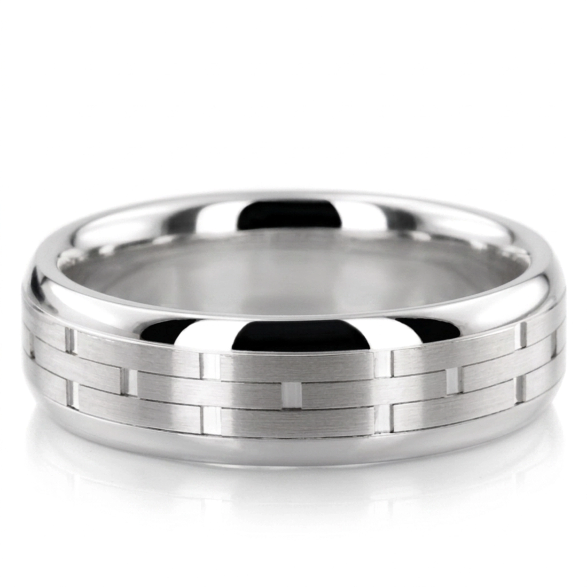 14K white gold 6mm. satin fancy-carved-contemporary-wedding-band - alternate view 2