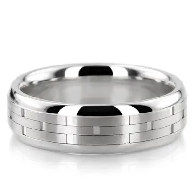 14K white gold 6mm. satin fancy-carved-contemporary-wedding-band - alternate view 2 thumbnail