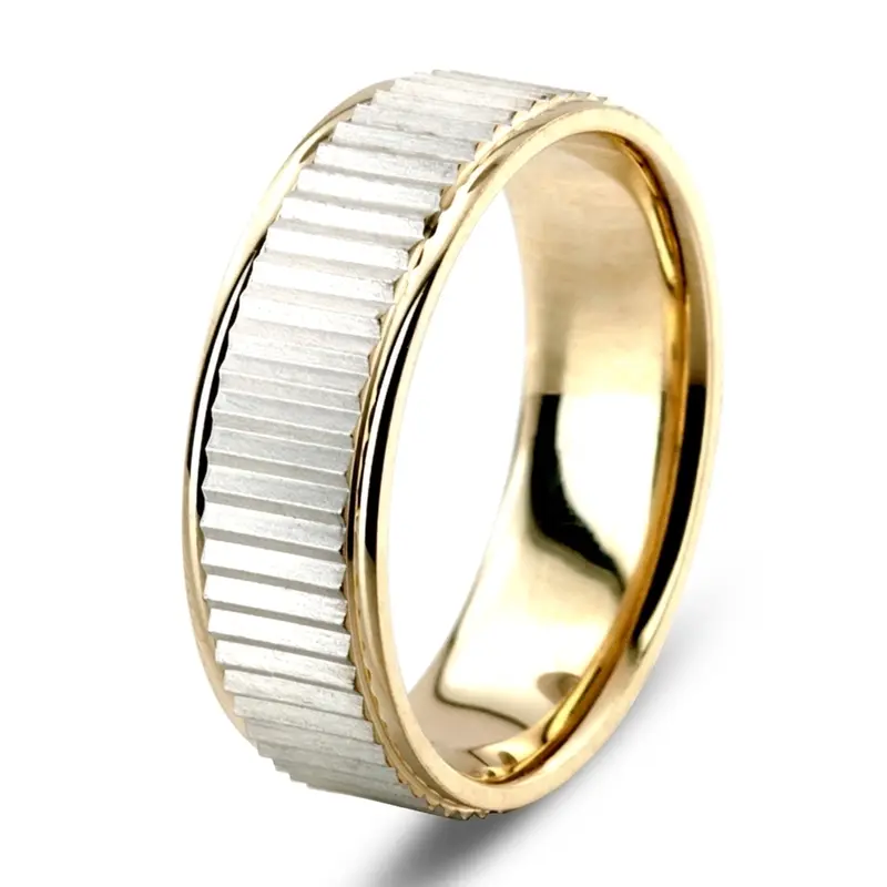 10K yellow-white-yellow gold 7mm. satin finish two-tone-wedding-band - alternate view 5