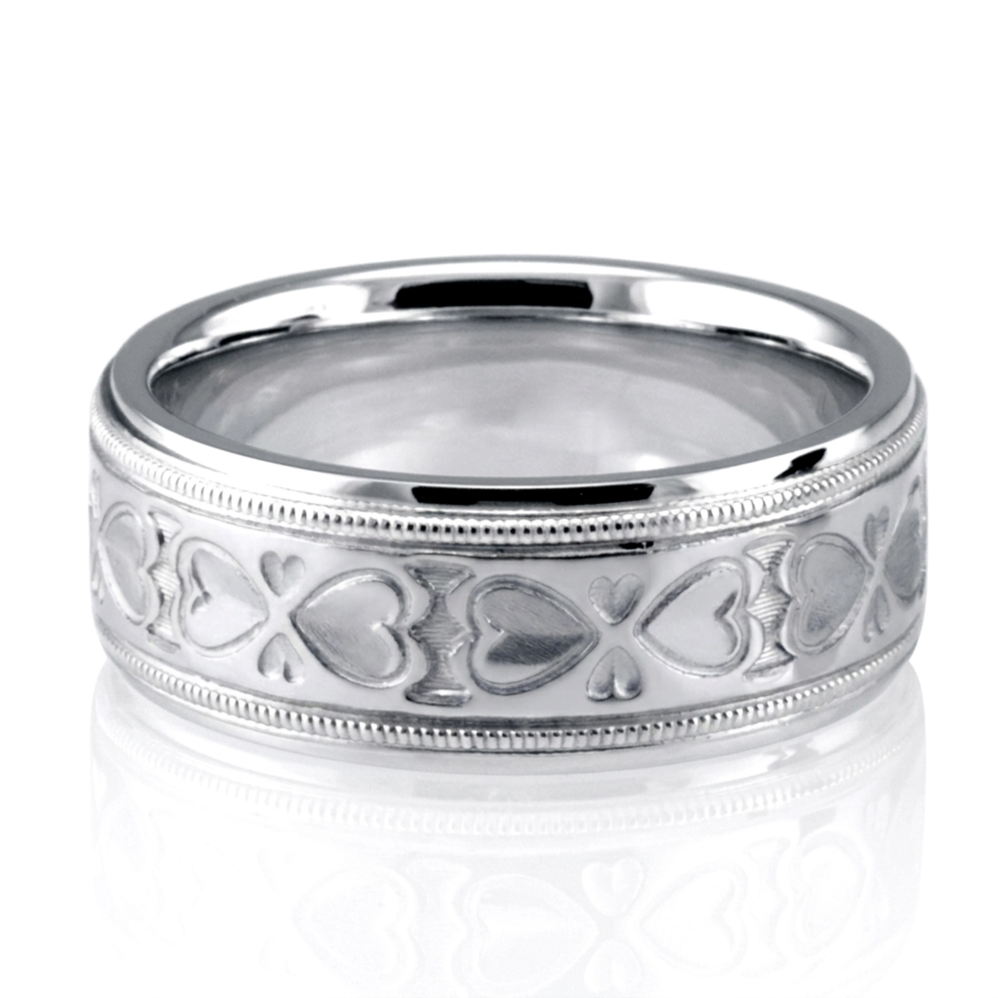10K white gold 7.5mm. sand blast fancy-carved-diamond-cut-wedding-band - alternate view 2