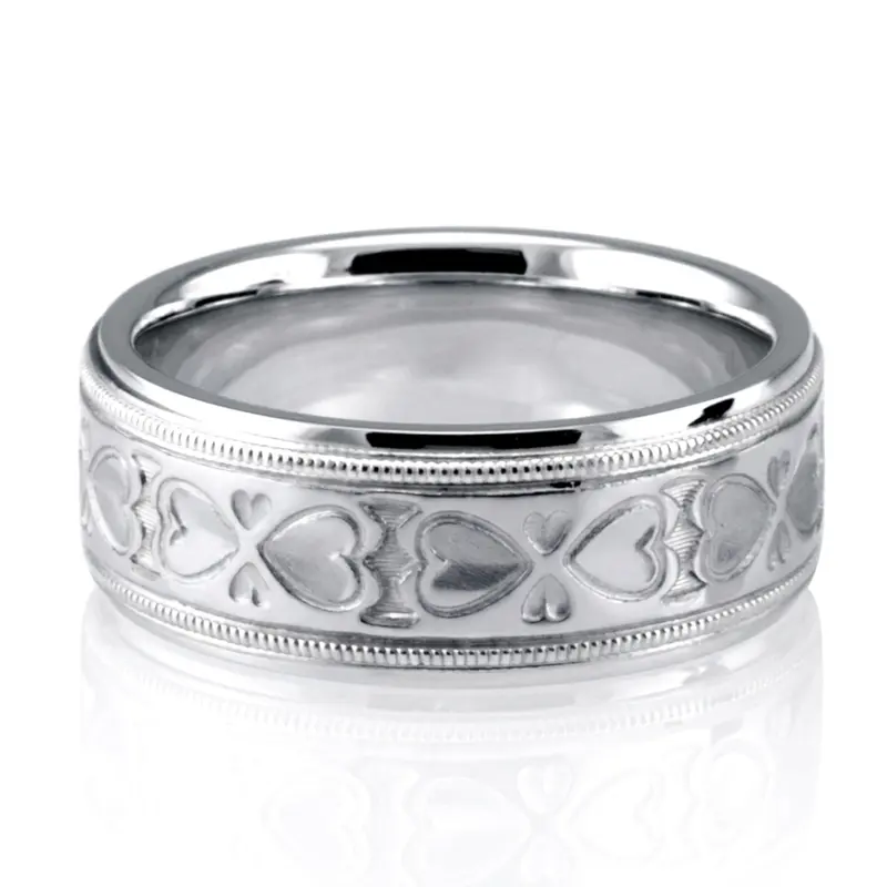10K white gold 7.5mm. sand blast fancy-carved-diamond-cut-wedding-band - alternate view 2