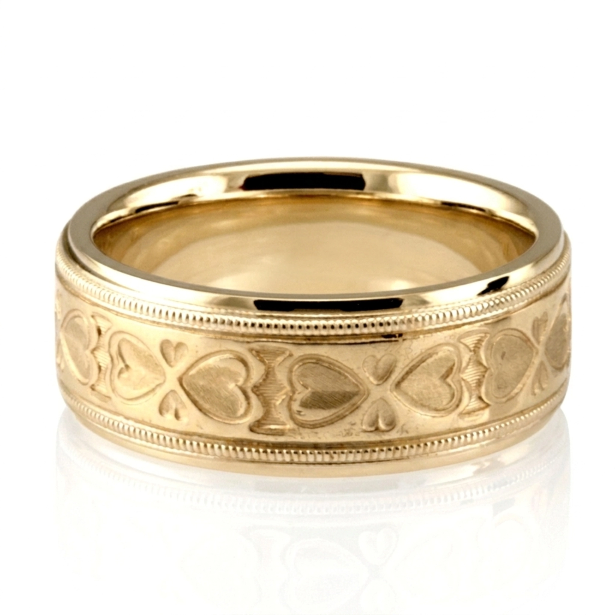 10K yellow gold 7.5mm. sand blast fancy-carved-diamond-cut-wedding-band - alternate view 3