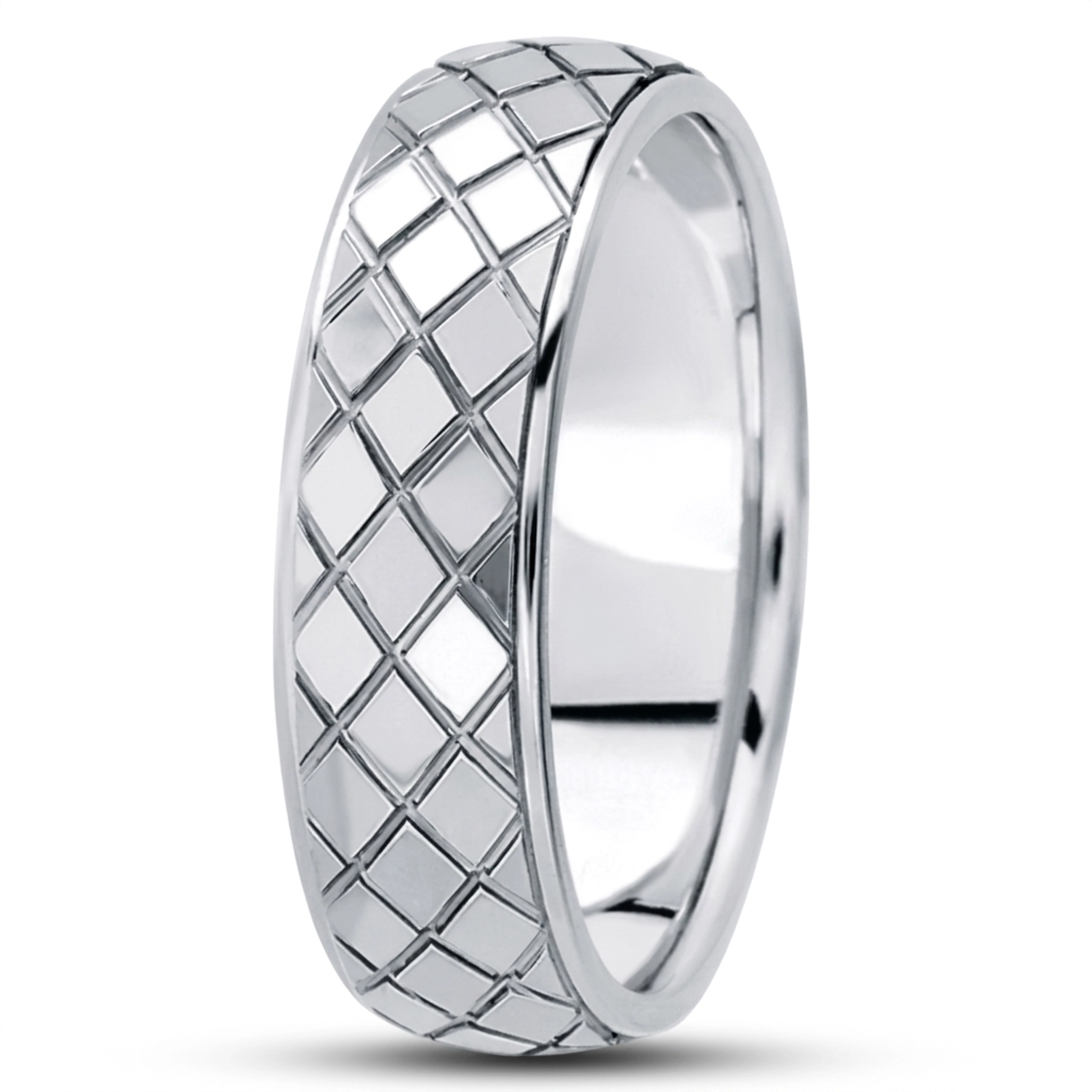 10K white gold 7mm. high polish fancy-carved-diamond-cut-wedding-ring - alternate view 3