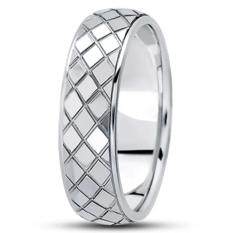 10K white gold 7mm. high polish fancy-carved-diamond-cut-wedding-ring - alternate view 3