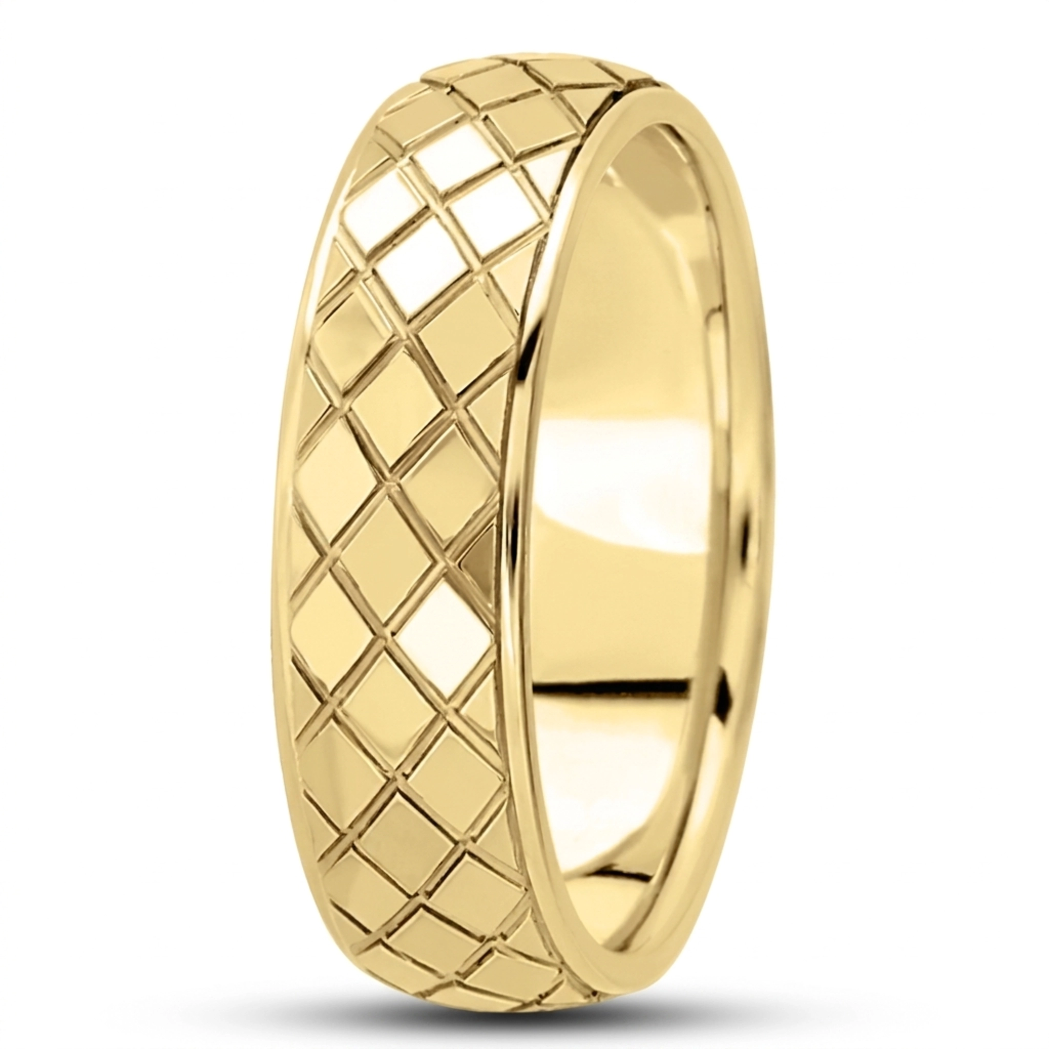 10K yellow gold 7mm. high polish fancy-carved-diamond-cut-wedding-ring - alternate view 2
