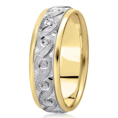 Custom Wavy Fancy Carved Wedding Ring 