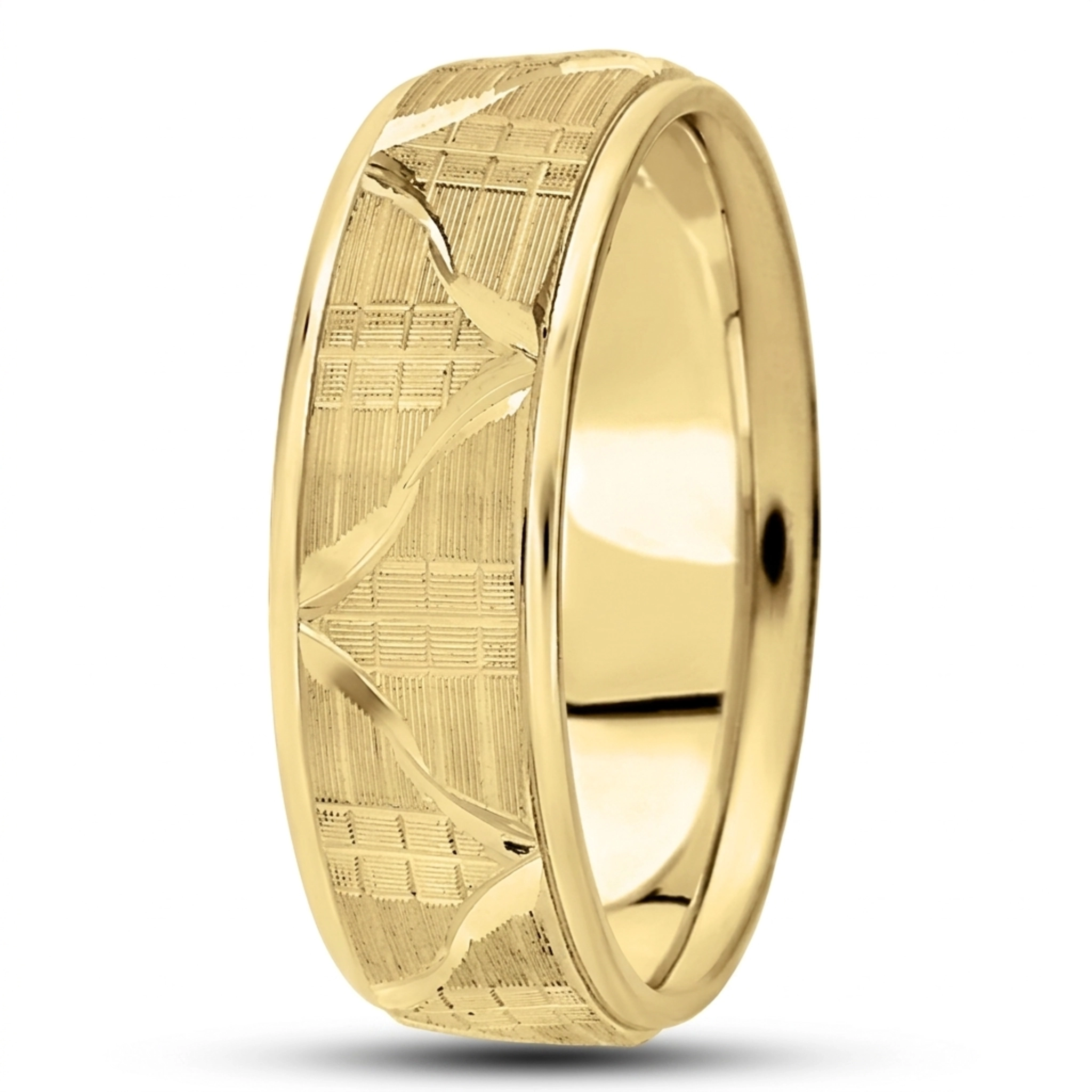 10K yellow gold 7mm. same as picture Fancy-carved-diamond-cut-wedding-ring - alternate view 2