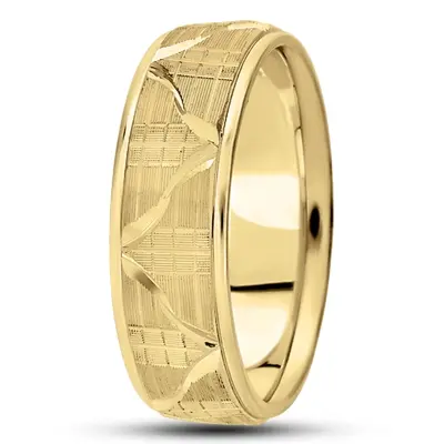 10K yellow gold 7mm. same as picture Fancy-carved-diamond-cut-wedding-ring - alternate view 2 thumbnail