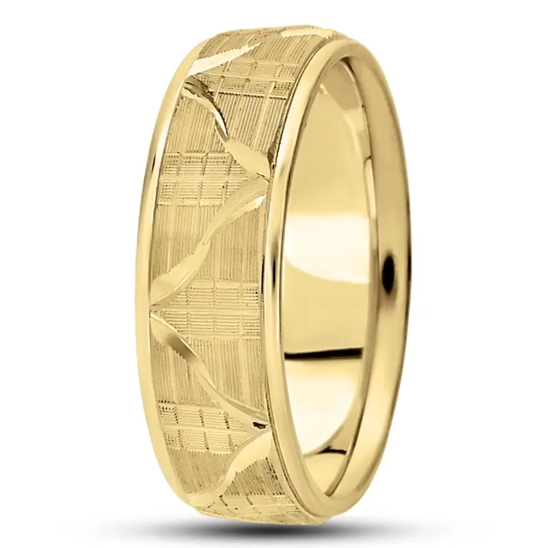 14K yellow gold 7mm. same as picture Fancy-carved-diamond-cut-wedding-ring - alternate view 2