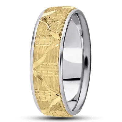 10K white-yellow-white gold 7mm. same as picture Fancy-carved-diamond-cut-wedding-ring - alternate view 4 thumbnail