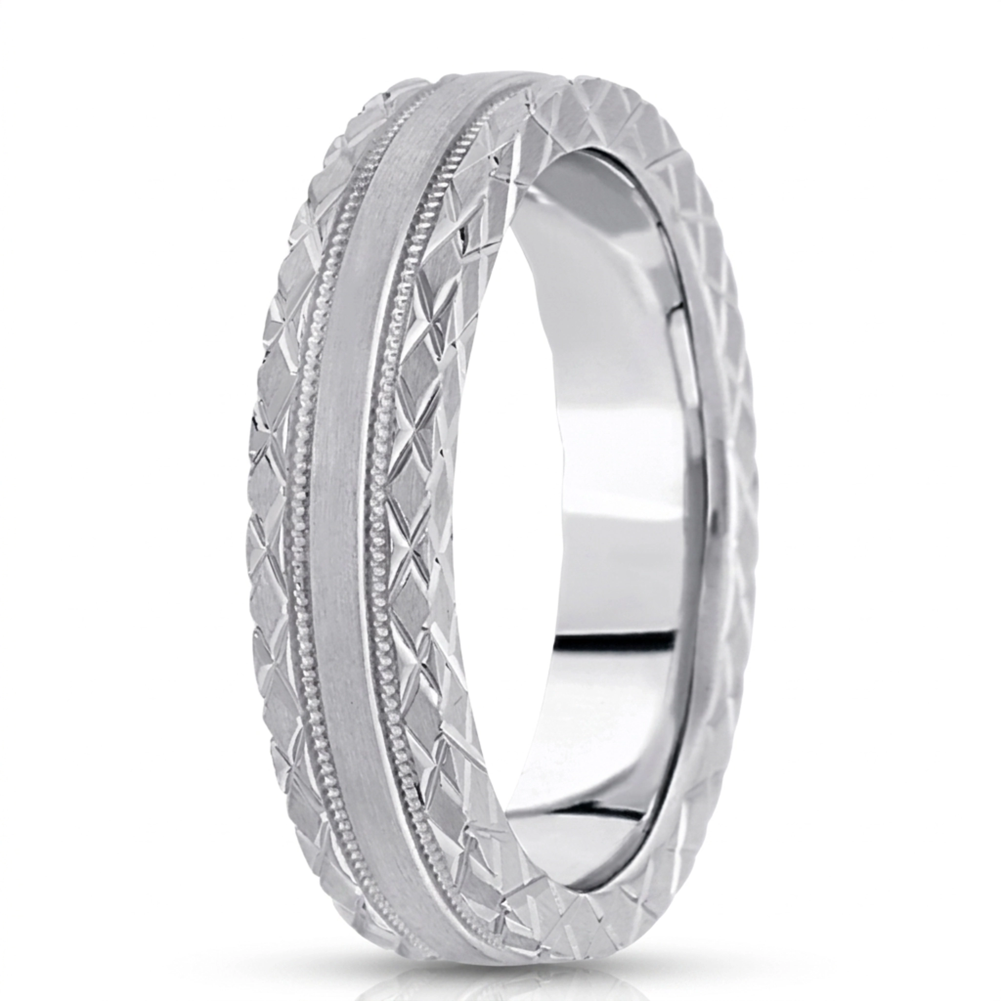 10K white gold 4.5mm. satin hand-engraved-fancy-carved-wedding-band - alternate view 3